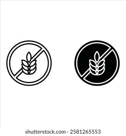 Wheat icon set. Gluten symbol. Bakery logo. Natural, organic and healthy nourishment isolated illustration. Cereal pictogram. Bread sign.