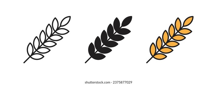 Wheat icon set. grain oat vector symbol. cereal plant sign. gluten seed icon.