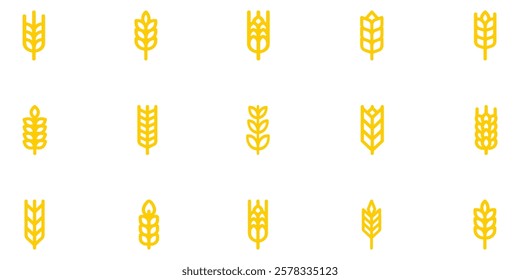 Wheat icon set. Outline wheat icon or wheat symbol. Barley spike or corn ear. Bakery, bread or agriculture logo concept. Line grain sign. Vector illustration. Vector Graphic. EPS 10