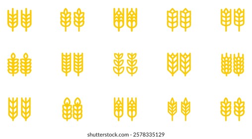 Wheat icon set. Outline wheat icon or wheat symbol. Barley spike or corn ear. Bakery, bread or agriculture logo concept. Line grain sign. Vector illustration. Vector Graphic. EPS 10