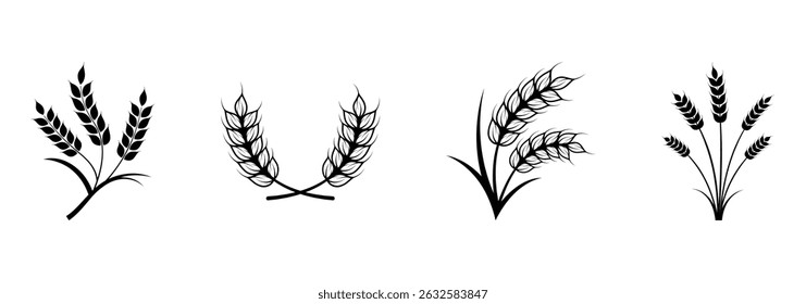 Wheat icon set. Simple line art illustration of wheat plant. Perfect for agriculture, food, or nature-themed projects. Vector illustration isolated on white background.