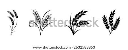 Wheat icon set. Simple line art illustration of wheat plant. Perfect for agriculture, food, or nature-themed projects. Vector illustration isolated on white background.