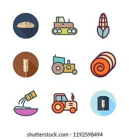 wheat icon set. vector set about tractor, wheat flour, flour and cereal icons set.