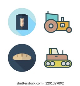 wheat icon set. vector set about baguettes, wheat flour and tractor icons set.