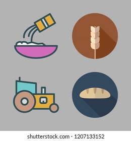 wheat icon set. vector set about cereal, baguettes, flour and tractor icons set.