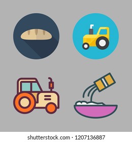 wheat icon set. vector set about flour, tractor and baguettes icons set.