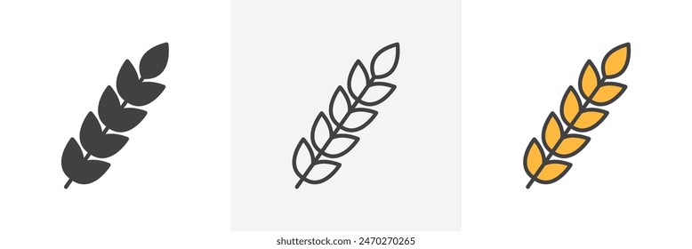 Wheat icon set. Vector icon of flour and oat in dietary grain. Malt plant and cereal whole grain.
