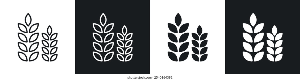 Wheat icon set. Vector symbols in black and white colors.