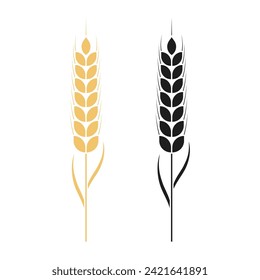 Wheat icon. Silhouette wheats isolated on white background. Malt beer. Wheat ear. Barley or corn for flour print design. Millets symbol. Bluebunch pictogram. Gluten harvest leaf. Vector illustration