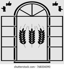 Wheat icon.  Spikes of rye contour symbol.