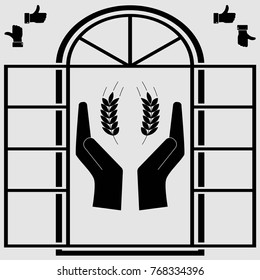 Wheat icon.  Spikes of rye contour symbol.