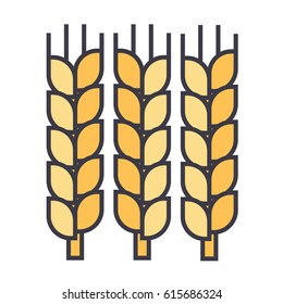 Wheat icon symbol: barley, bread, cereal. Editable strokes. Flat design line vector illustration concept. Image isolated on white background
