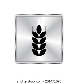 wheat icon - vector brushed metal button