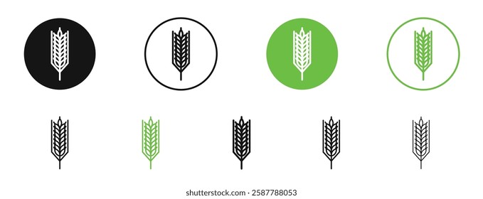 Wheat icons in black and green colors collection
