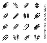 Wheat Icons Collection Isolated on White Background