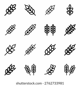 Wheat Icons Collection Isolated on White Background