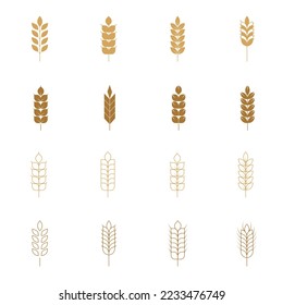 wheat, icons, grain, vector, ears, collection, cereal, harvest, illustration, seed, outline, growth, set, linear, barley, design, farming, grow, flour, stalk, contour, crop, element, bio, logotype, pr