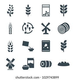 Wheat icons. set of 16 editable filled wheat icons such as wheat, harvest, hay, mill, seed bag, cereal