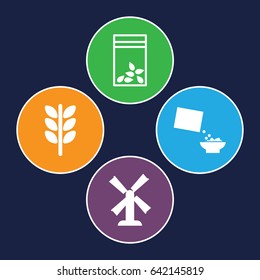 Wheat icons set. set of 4 wheat filled icons such as mill, seed bag, cereal