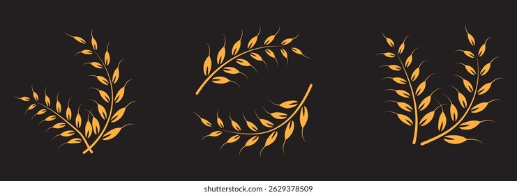 Wheat icons set. Wheat ear of various shapes, linear icon collection. Wheat wreaths and grain spikes set icons.