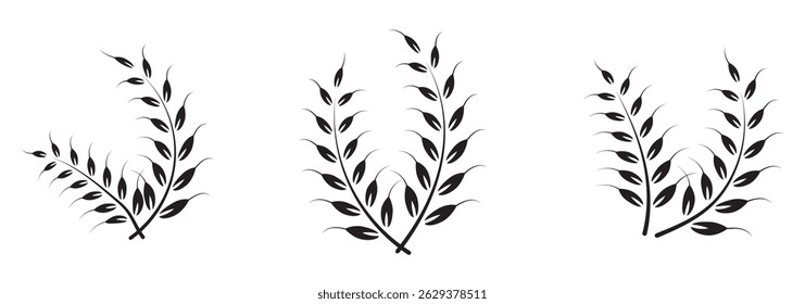 Wheat icons set. Wheat ear of various shapes, linear icon collection. Wheat wreaths and grain spikes set icons.