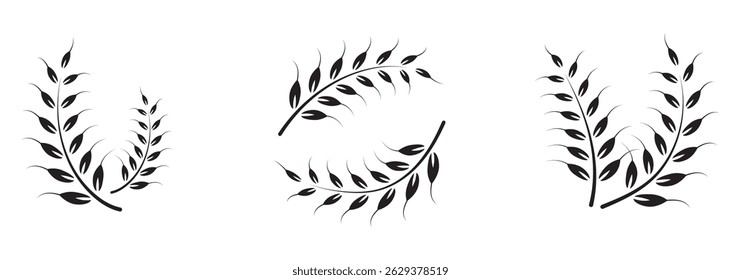 Wheat icons set. Wheat ear of various shapes, linear icon collection. Wheat wreaths and grain spikes set icons.