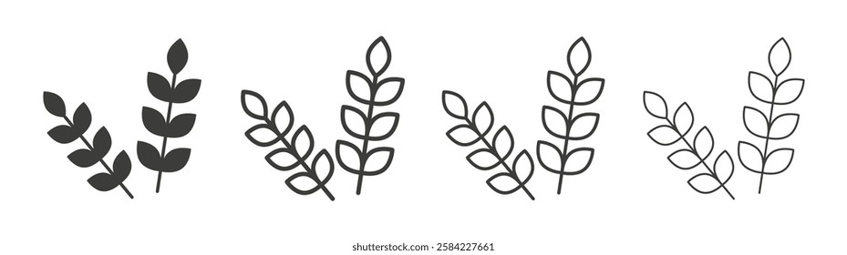 Wheat icons set. Liner outlined and flat black color