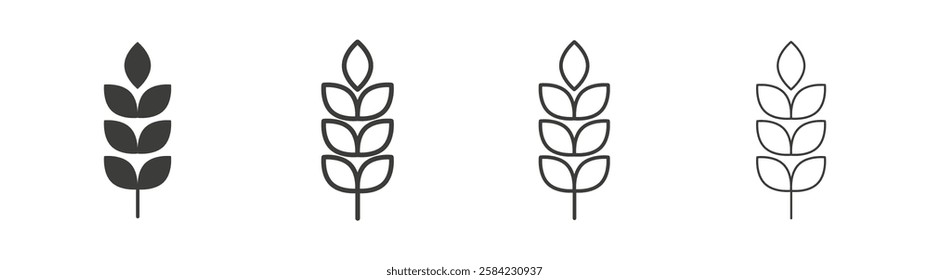 Wheat icons set. Liner outlined and flat black color