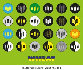 Wheat icons set. Vector illustration. The inscription wheat in the colors of the flag of Ukraine.
