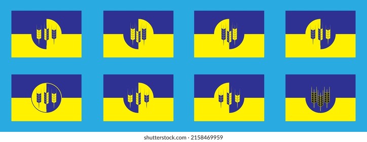 Wheat icons set. Vector illustration. Design in the style of yin yang in the colors of the flag of Ukraine.
