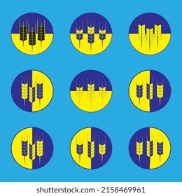 Wheat icons set. Vector illustration. Design in the style of yin yang in the colors of the flag of Ukraine.
