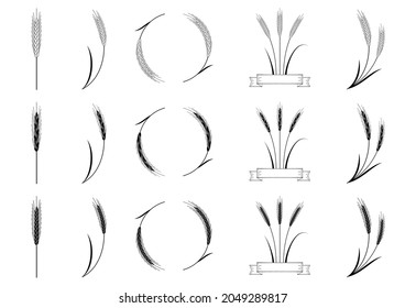 Wheat illustration set (white background, vector, cut out)