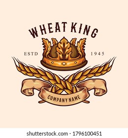 Wheat King Crown Label or Badge illustration. Label style vector element.
