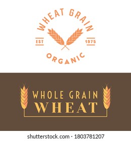 Wheat label for cereal grain and other products like flour, semolina, malt, bulgur groats. Organic food ingredient for bread, pasta, bakery. Vector illustration.