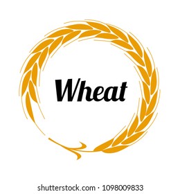 Wheat label vector. circle badge isolated on white background. Gold round border in the form of ear. Flat design.