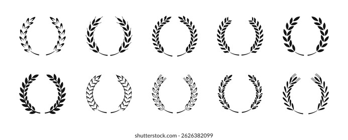 Wheat and laurel wreath vector icon set. Award wreaths with wheat elements