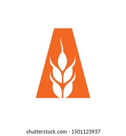 Wheat and Letter A Logo. Corn Farm Symbol. Icon vector.