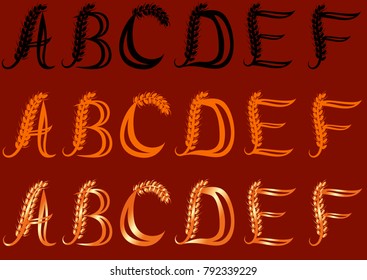 Wheat Letters (A, B, C, D, E, F) in three versions