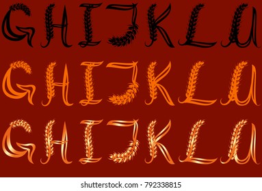 Wheat Letters (G, H, I, J, K, L, M) in three versions