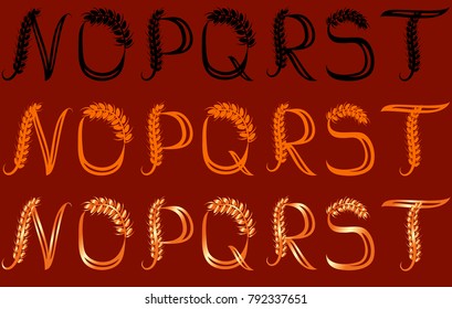 Wheat Letters (N, O, P, Q, R, S, T) in three versions