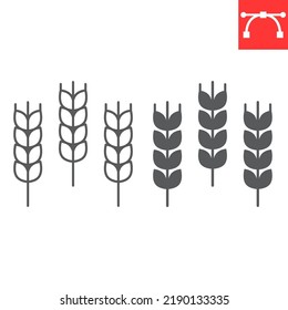 Wheat line and glyph icon, barley and gluten free, wheat grain vector icon, vector graphics, editable stroke solid sign, eps 10.