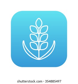 Wheat line icon for web, mobile and infographics. Vector white icon on the blue gradient square with rounded corners isolated on white background.