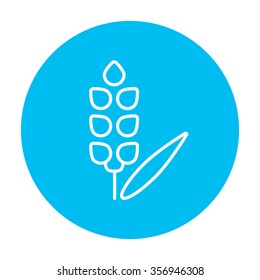 Icono de línea de trigo para web, móvil e infografía. Icono de blanco vector en el círculo azul claro aislado en fondo blanco.
