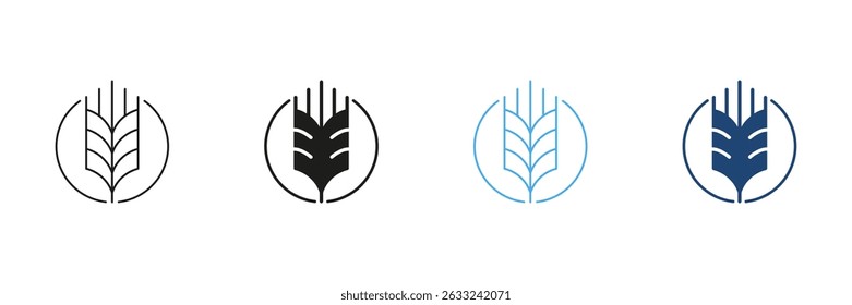 Linha de Trigo e Conjunto de Ícones de Silhueta. Produtos Agrícolas E Conceito De Alimentos Saudáveis. Grãos E Agricultura Para Nutrição E Dieta Saudável. Traço editável. Ilustração de vetor isolada.