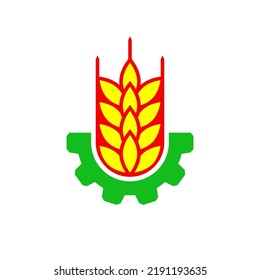 Wheat logo design with cogwheel. Vector illustration and emblem on white background. Isolated drawing.