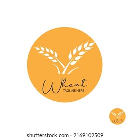 Wheat Logo Design Template With Badge. Simple Wheat Grain Vector Icon Logo Design. Lines Art Wheat Grass Logo Vector Symbol Icon Design.