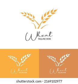 Wheat Logo Design Template. Simple Wheat Grain Vector Icon Logo Design. Lines Art Wheat Grass Logo Vector Symbol Icon Design.