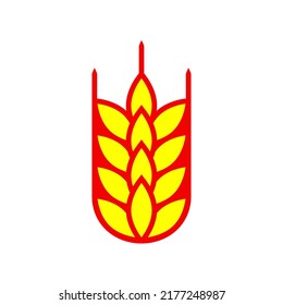 Wheat logo design. Vector illustration with red and yellow colors on white background. Isolated drawing.