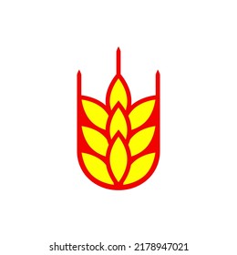 Wheat logo design. Vector illustration with red and yellow colors on white background. Isolated drawing.