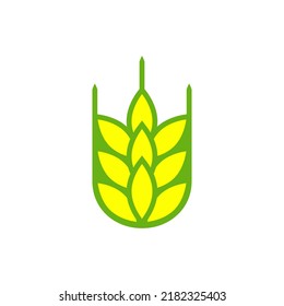 Wheat logo design. Yellow and green colors. Vector illustration on white background. Isolated drawing.